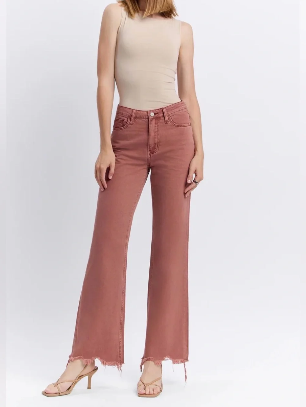 Vervet Russet - High Rise 90's Vintage Hem Detail Flare Jeans - Picture 1 of 14
